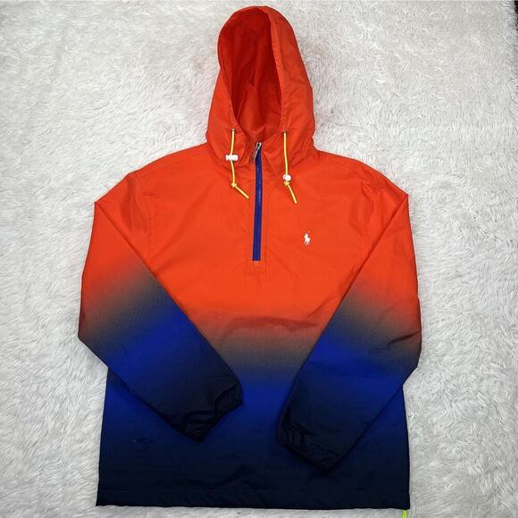 NWT Polo Ralph Lauren Orange Ombre Mens Waterproof Pullover Hoodie Jacket Size S - Picture 2 of 16